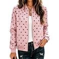 thumbnail image 2 of Enjoytime Lightweight Jacket Women Polka Dots Stand Collar Zip Up Bomber Jackets Fall Fashion Long Sleeve Casual Outerwear, 2 of 7