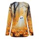 thumbnail image 5 of Camiseta gráfica de Halloween para mujer: camiseta informal de manga 3/4 con estampado de girasol y calabaza, 5 of 5