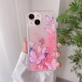 thumbnail image 2 of Compatible with iPhone 15 Glitter Butterfly Case Glow in The Dark Women Girls Girly Bling Sparkle Flowing Quicksand Light up Case Soft TPU Bumper Luminous Clear Phone Cover, Pink, 2 of 12