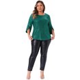 thumbnail image 3 of DARING DIVA Women's Plus Glitter 3/4 Sleeve Sparkle Sequin Blouse 1X Green, 3 of 6