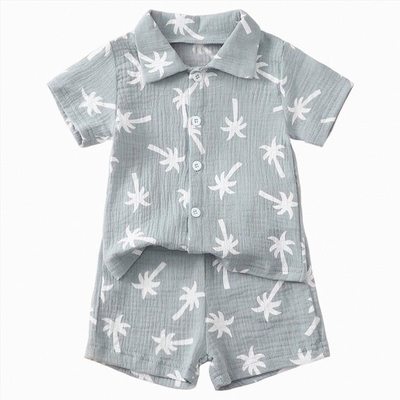 newwalpole Baby Boy Clothes Set Summer Toddler Short-Sleeve Shirt & Elastic Waist Shorts Set For Baby Boy Outfits (Blue,12-18 Months)