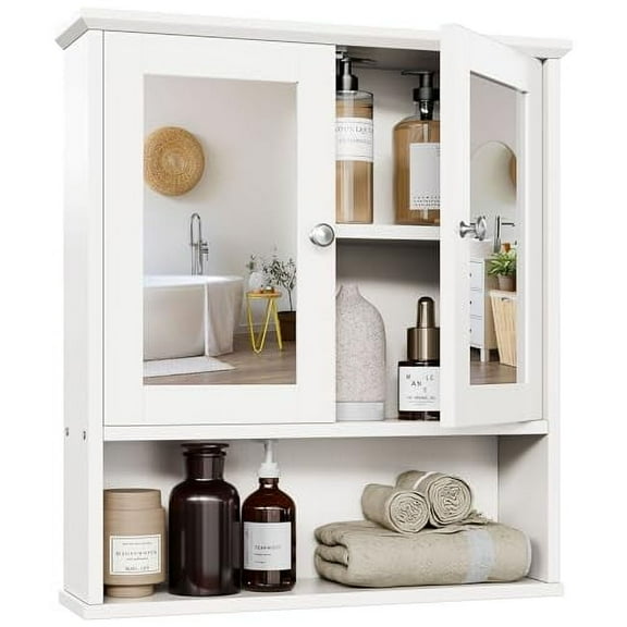 SUNLEI Bathroom Cabinet Wall Mounted with Mirror Door, Over The Toilet Storage Cabinet with Doors and Shelves, Medicine Cabinets with 1 Open Shelves for Bathroom Organizer or Laund
