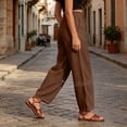 thumbnail image 5 of cocolona Womens Summer Lace Hollow Out Linen Pants Elastic Waist Straight Wide Leg Vacation Beach Trousers with Pocket, 5 of 5