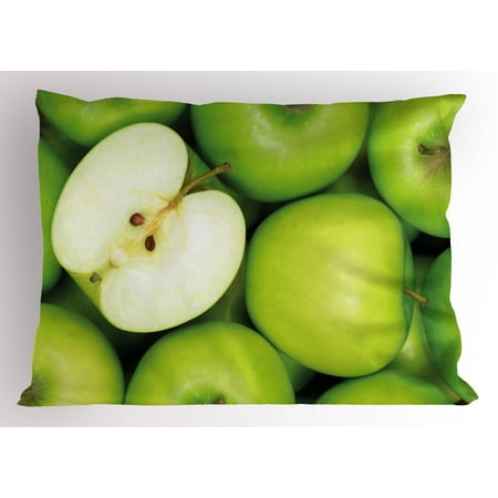 Apple Pillow Sham Realistic Looking Pile of Green Apples Healthy Sweet Snack Eating Clean Fresh, Decorative Standard Size Printed Pillowcase, 26 X 20 Inches, Apple Green Cream, by