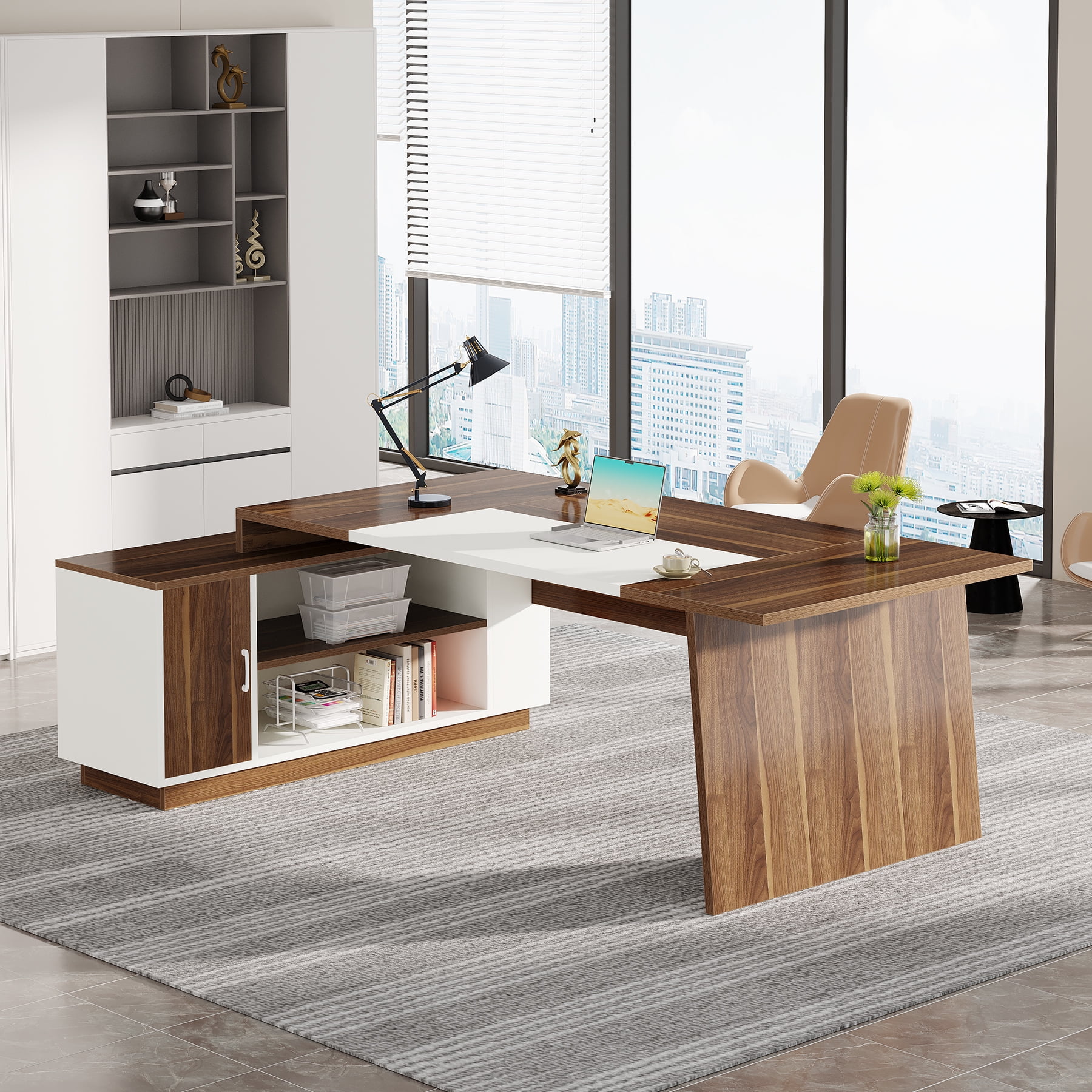 Tribesigns 78-Inch Executive Office Desk: Modern L-Shaped Desk with File Cabinet and Storage Shelves, Large Wood Computer Desk for Home Office