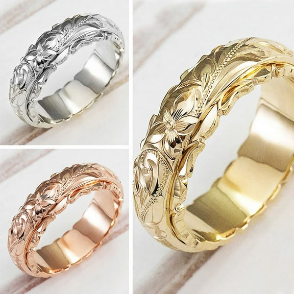 New Women's Engraved Plumeria Flower Ring