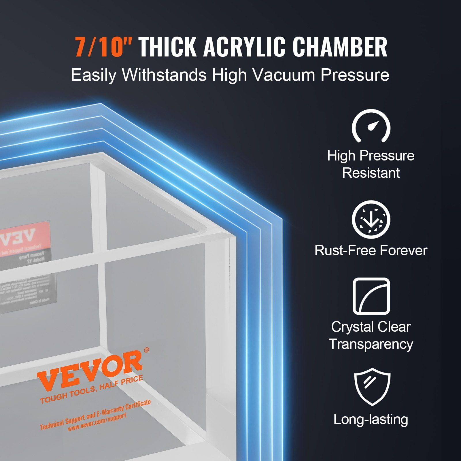 2-Gal Clear Vacuum Degassing Chamber - Multi-Use for Epoxy Resin, Silica Gel, Gypsum - High-Strength Acrylic