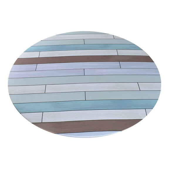 Round Fitted Tablecloth with Elastic Edge - 45-55 Inch Light Blue Gray Wood Grain Waterproof Outdoor Table Cover for Patio, Picnic, Garden Party & Indoor Dining Decor
