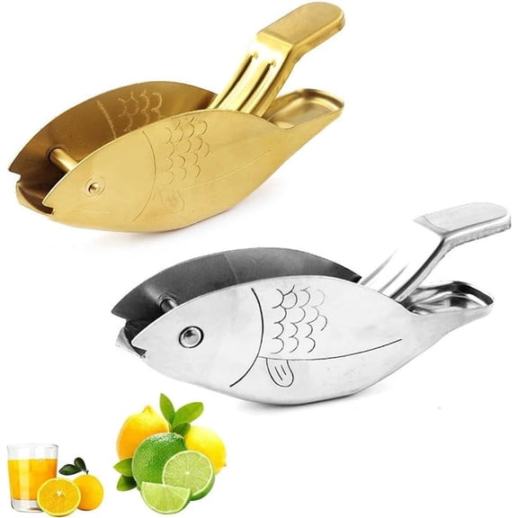 Ergonomic Design Citrus Juicer for Orange Squeezer Manual Juicer Stainless Steel Lemon Slice Squeezer Fish Shape Hand Juicer Kitchen Tool for Orange Lemon Lime(Gold   Silver)