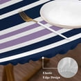 thumbnail image 3 of Navy Blue Purple Striped Round Tablecloth, Fitted Table Cover with Elastic for 55"-60" Round Tables, Gradient Horizontal Lines Table Cloth Outdoor Indoor Dinning Party Waterproof Tablecloths, 3 of 7