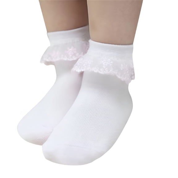 TELOLY Baby-Girls Eyelet Turn Cuff Ruffle Lace Socks Lace Dressy Socks Newborn/Infants/Toddlers