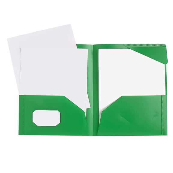 BCMMKLPP 1pcs Plastic Folders with Pockets, Heavy Duty File Folders with 4 Pockets and Business Card Slot, Two-Pocket Folders for Office and Business, Green