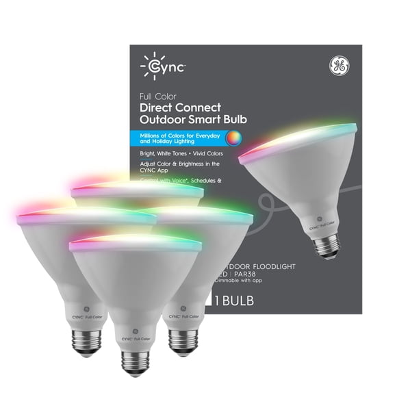 GE CYNC Smart LED Light Bulbs, Color Changing Lights, Bluetooth and Wi-Fi Lights,Compatible with Alexa and Google Home, PAR38 Outdoor Floodlight Bulb