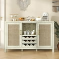 thumbnail image 2 of Winkalon Coffee Bar Cabinet, 47.2" Rattan Sideboard Buffet Cabinet with Storage, Boho Farmhouse Liquor Cabinet with Wine Racks for Living Dining Room Kitchen, White Oak, 2 of 9