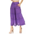 thumbnail image 3 of Sakkas Solid Embroidered Crochet Lace Trim Gypsy Bohemian Mid Length Cotton Skirt - Purple - One Size, 3 of 5
