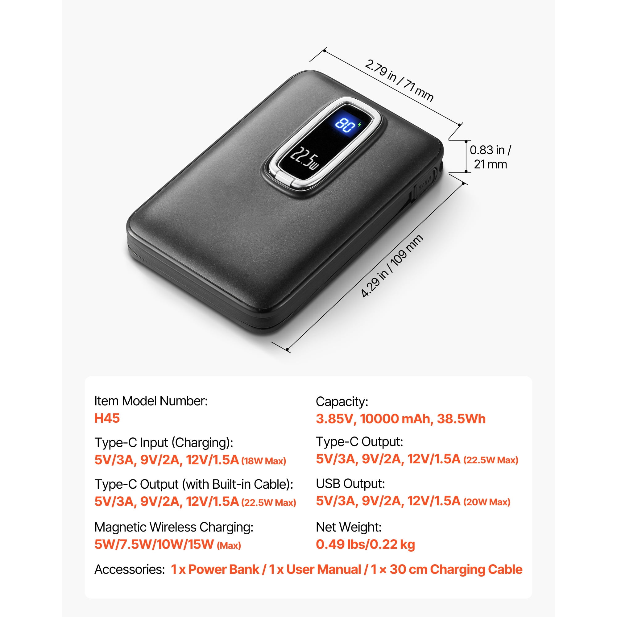 KFFKFF Magnetic Power Bank, 10000 mAh Portable Charger with Wireless Compatibility, Smart LED Display, Foldable Stand, and Fast Charging for iPhone16/15/14/13/12 Series, Samsung, Huawei