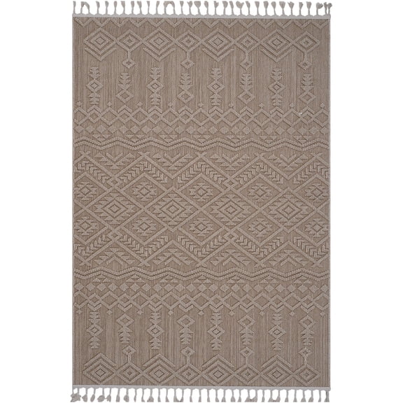 JERFIT 5x7 Indoor Outdoor Rug, Natural Polypropylene Area Rug for Living Room Bedroom, Low Pile Stain Resistant Machine Woven Easy Clean Decor Mat