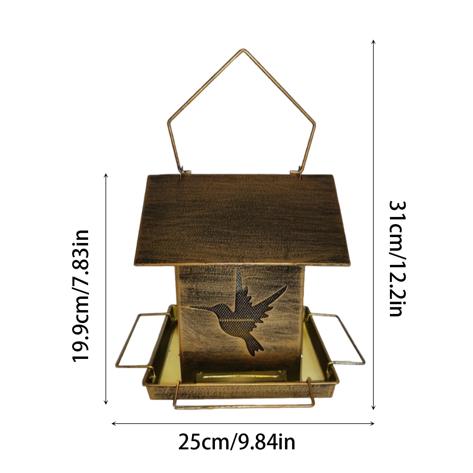 Outdoor Balcony Iron Art Hanging Bird Feeder, Rustic House - Shaped Design with Bird Motif, Easy - to - Hang Feeding Station for Wild Birds, Cardinals, Sparrows, Blue Jays, Finch, Backyard, Patio, Ga