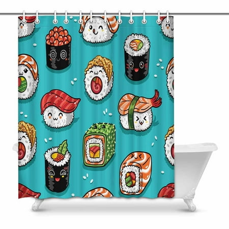 Pop Cute Cartoon Rolls And Sushi In Kawaii Style Bathroom Decor Shower Curtain Set 60x72 Inch Walmart Canada
