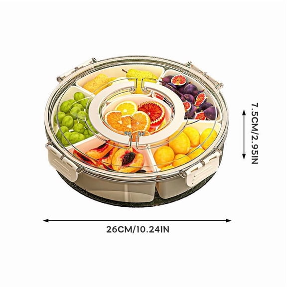 Snackle Box Container, Divided Serving Tray 360° Rotatable with Lid and Handle, Platter Round Portable Storage Organizer for Fruit, Candy, Veggie, Nuts, Spices& Snacks