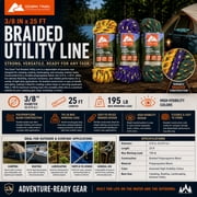 (3 pack) Ozark Trail Braided Polypropylene Blend Utility Line, 3/8 in x 25 ft, 195 lb Maximum Working Load, Multicolor