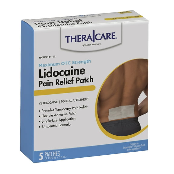Thera|Care Pain Relief Patch | 4% Lidocaine Patch | 3.9” x 5.5” | 5-Count Box