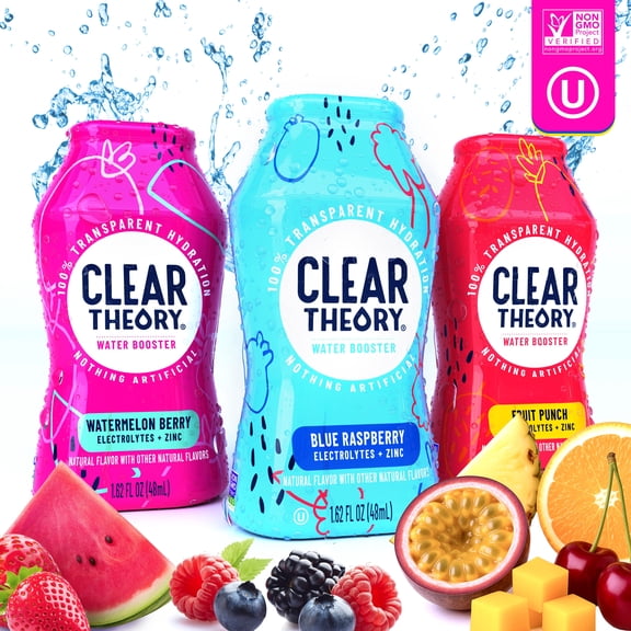 Clear Theory® Water Flavoring Drops, Electrolytes Drink Mix, Water Enhancer Liquid, Flavored Hydration for Kids, Vegan, Gluten Free, Low Calories, Stevia, Variety Pack, 3 Pack, 1.62 Fl Oz Bottles