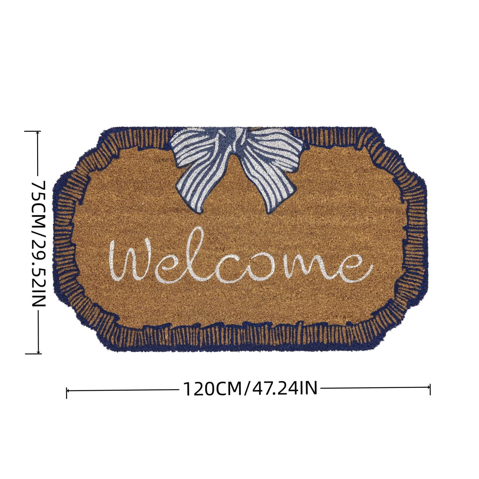 Bow Welcome Coir Outdoor Doormat, Blue and White, 30 x 47 Inches, Durable Non-Slip Front Door Mat, Decorative Entryway Rug for Home Entrance