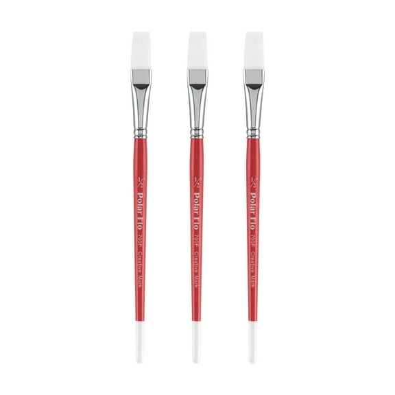 Creative Mark Polar Flo Professional Watercolor Brushes - Flat 1/2" - 3 Pack - Short Handle, Nickel-Plated Seamless Brass Ferrule - Art Paint Brushes for Acrylic Painting, Watercolor, Gouache, and Mor