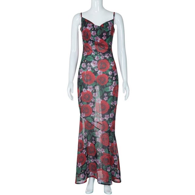 Generic 2025 Spring Ins Style Fashion New Sexy V-neck Temperament Wild Slim Long Printing Slip Dress Women