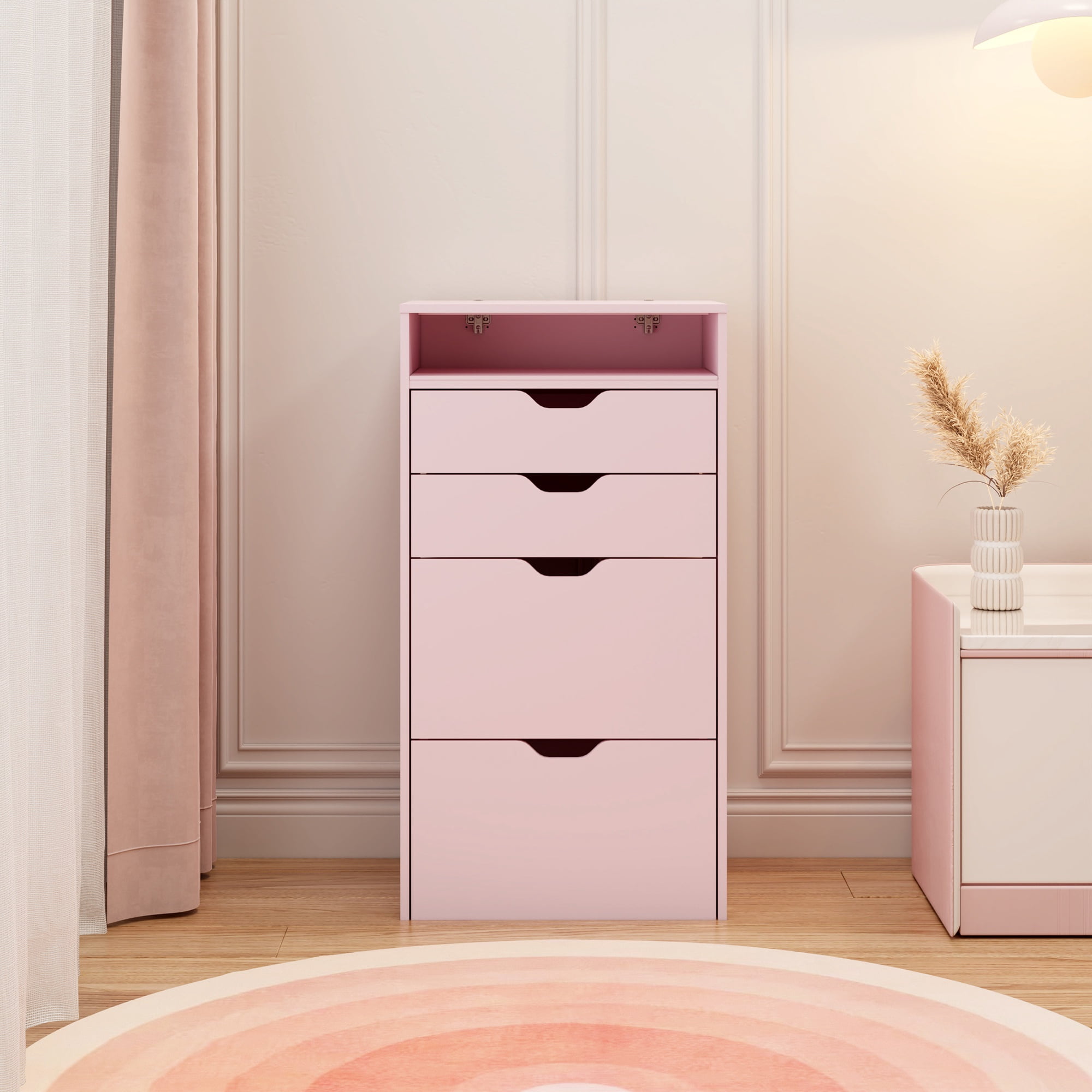 UHOMEPRO Pink Vanity Set with Mirror and a Hidden Storage Stool, 3-in-1 Multifunctional Dressing Table Set with with 3 Color Lighting Brightness Adjustable, Pretty Vanity Set for Girls, Women's Gift