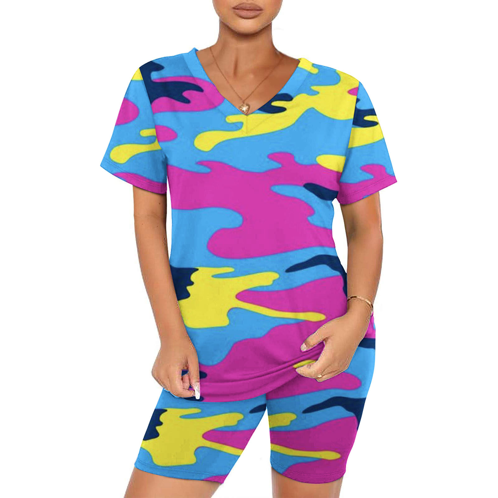 2 Piece Outfits for Women Workout Track Suits Short Sleeve Top Biker