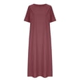 thumbnail image 4 of Homecoming Dresses for Teens Women Casual Loose Round Neck Short Sleeve Slitted Long Dresses Plus Size Polyester Fabric Dressy Midi Dress Style-175 Wine s, 4 of 6
