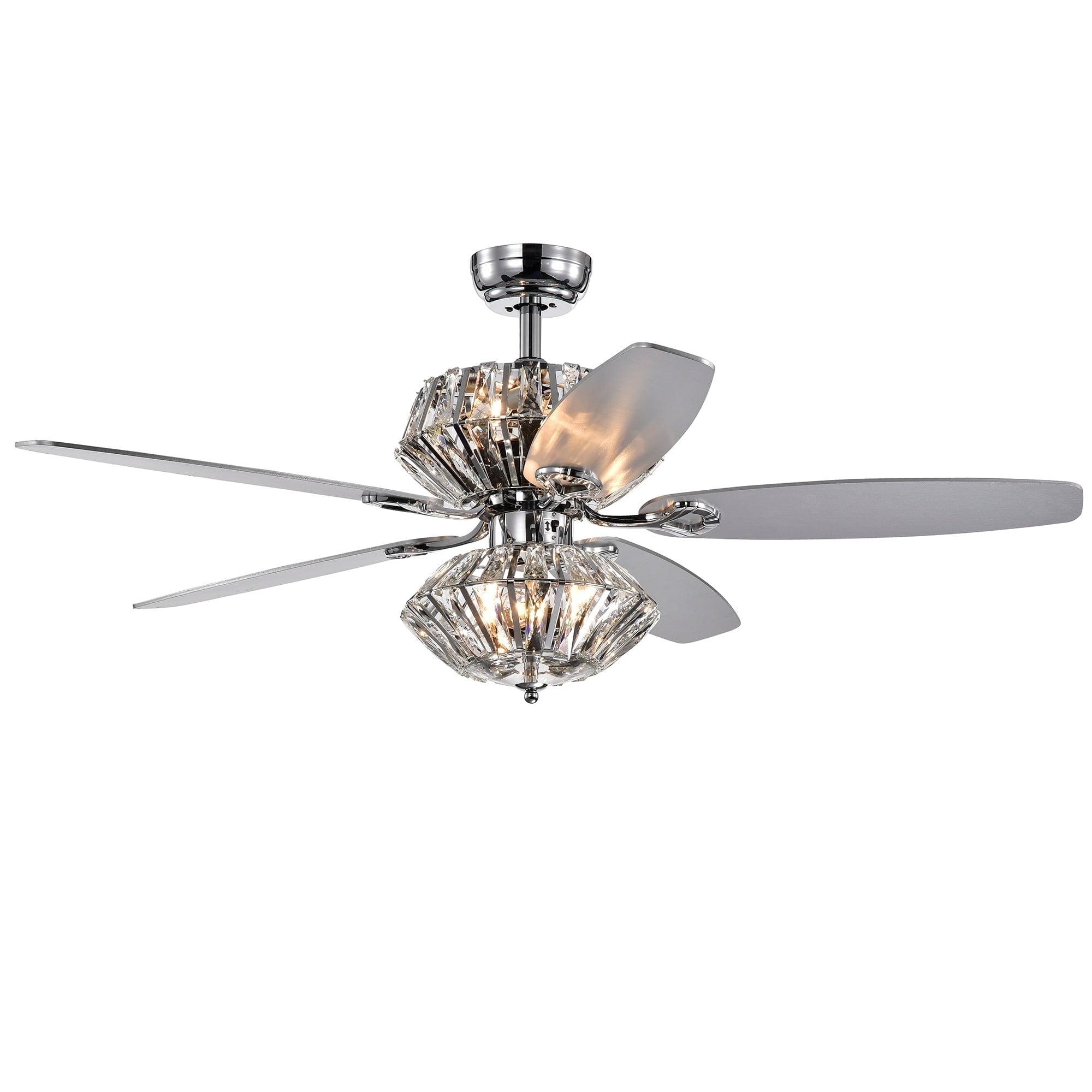 Makore Chrome Dual Lamp 52-inch Lighted Ceiling Fan w Crystal Shades (includes Remote and Light Kit)