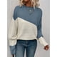 thumbnail image 5 of Suéter Casual de Color Block para Mujer, Cuello Redondo, Larga, Punto Acanalado Azul Agua S, 5 of 8