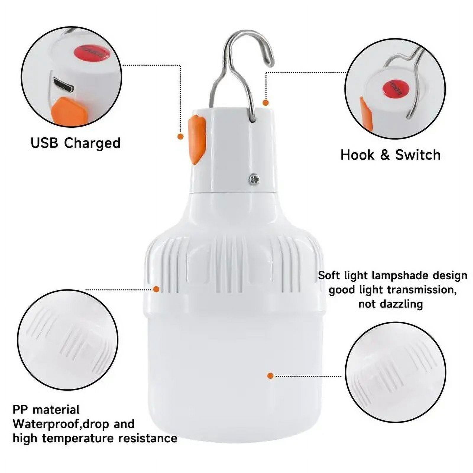Rechargeable LED Bulb | Energy-Saving Portable Emergency Light | 180lm | 5V Input | 240° Beam | Night Market Stall Camping Power Outage | Weatherproof | Includes Charging Cable