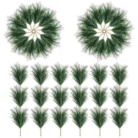 60 PC Artificial Green Pine Needles Branches-Small Pine Twigs Stems Picks- Greenery Pine Picks for Christmas Garland