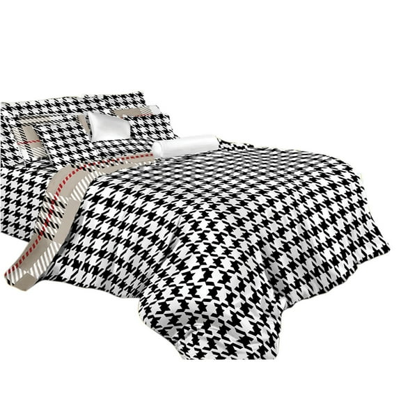 Twin Size Duvet Cover Sheets Set -  Houndstooth Check