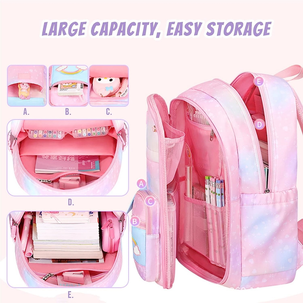 Mochila escolar para niñas, rosa, bolsa de hombro para niños 6