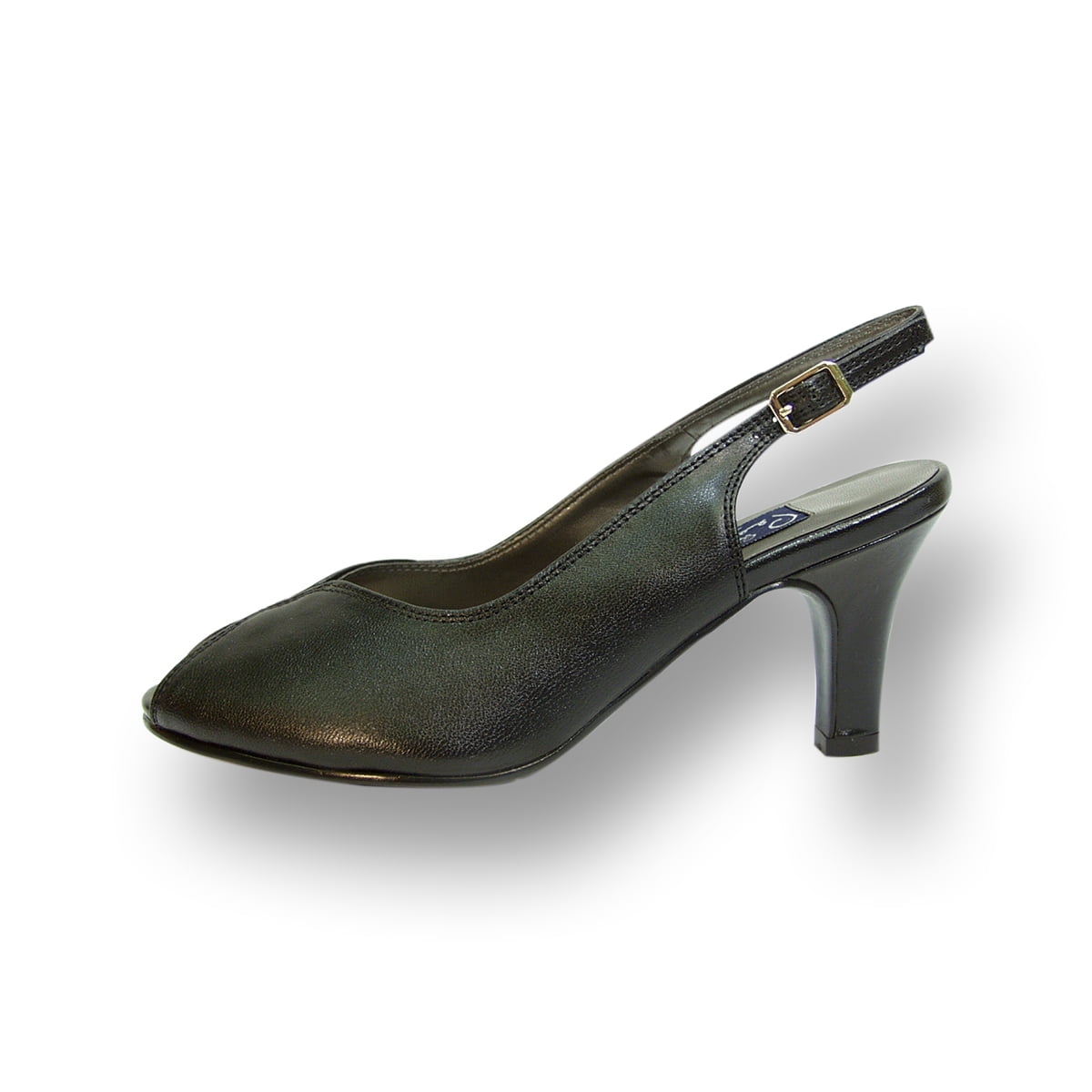 PEERAGE Zara Women's Wide Width Peep Toe Slingback with Buckle Dressy Pump BLACK 7