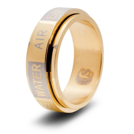 CritSuccess Elemental Dice Ring with 4 sided Earth, Fire, Air & Water Die Spinner (Size 8.5 - Stainless Steel - Gold)
