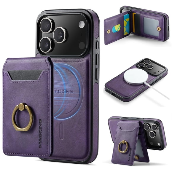 Funda tipo cartera Oidealo para iPhone 17 Pro, magnética, RFID, morada