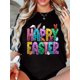 thumbnail image 2 of Camiseta para mujer con estampado festivo de conejito de Pascua y huevos con purpurina - Casual, cuello redondo, manga corta, tallas S-XXL, multicolor, lavable a máquina. Para adultos, hombres y mujer, 2 of 7