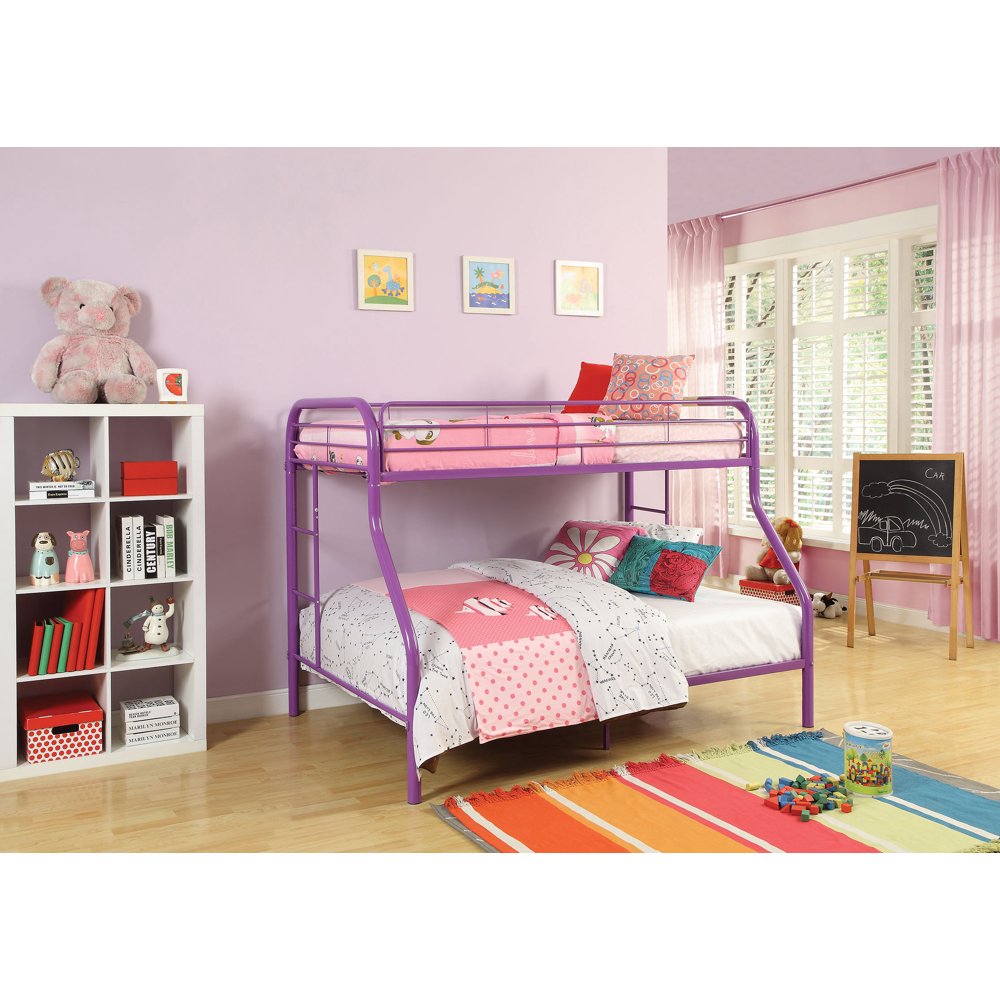 HomeRoots Twin/Full Bunk Bed, Purple Metal Tube Purple