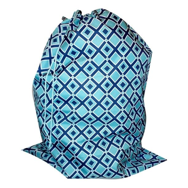 Large Drawstring Fashion Print Polyester Laundry Bag (Blue / Navy ...