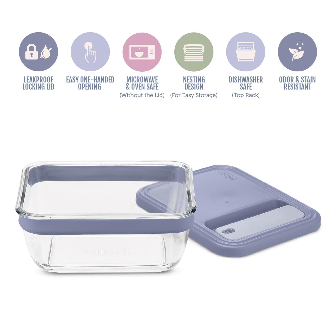 (2 pack) ElloFresh Stack Glass 7cup Food Storage Container, Ideal Use for Meal Prep and Batch Cooking