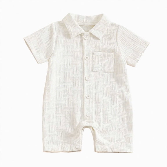 WUANDIXFA Baby Boy Clothes 3 6 12 18 Months Cute Cotton Short Sleeve Romper Summer Wear, Baby Rompers Baby Boy Romper Bubble Romper Boy Baby Boy Summer Clothes,White,12-18 Months