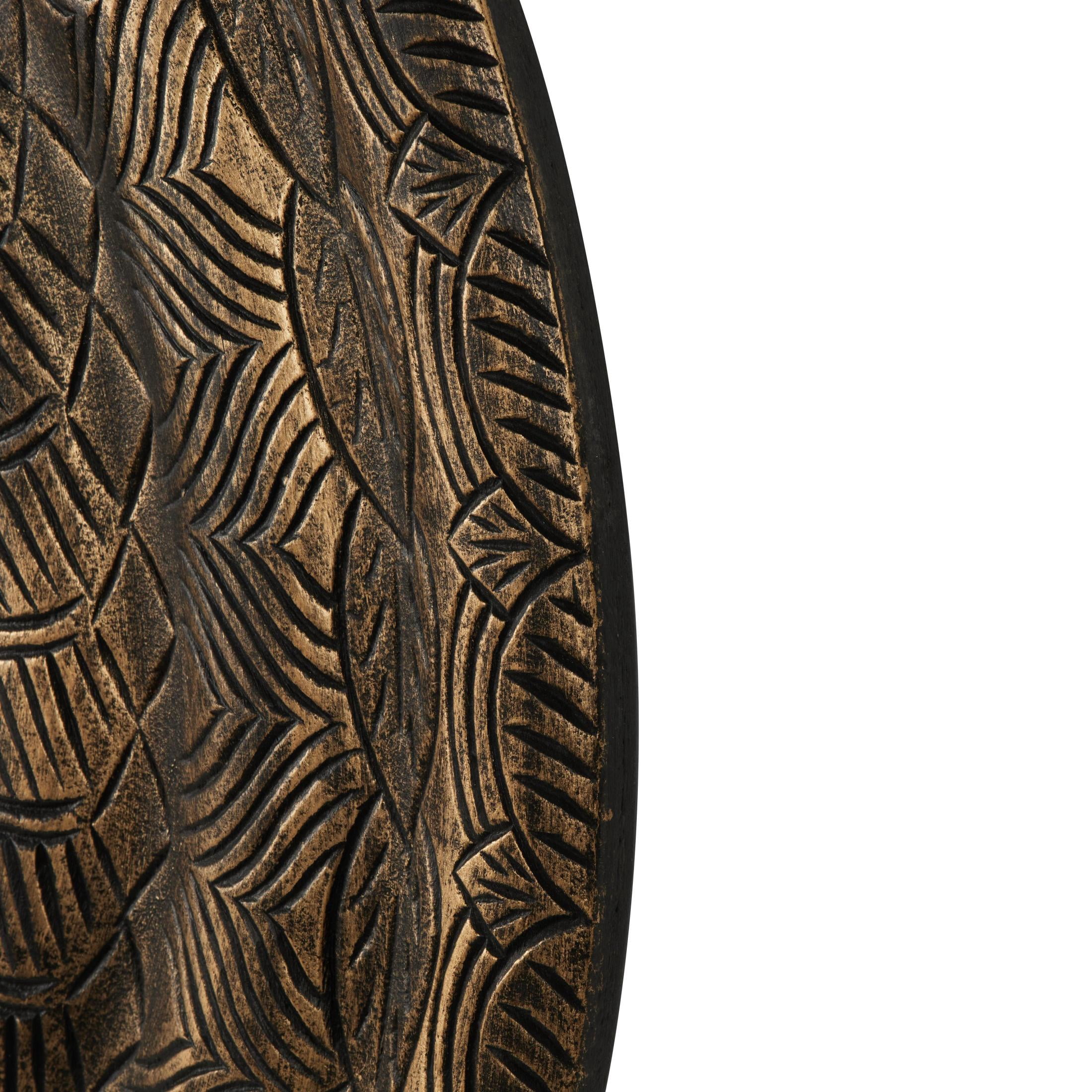 DecMode Bronze Wooden Carved Floral Wall Decor with Scroll and Leaf Details
