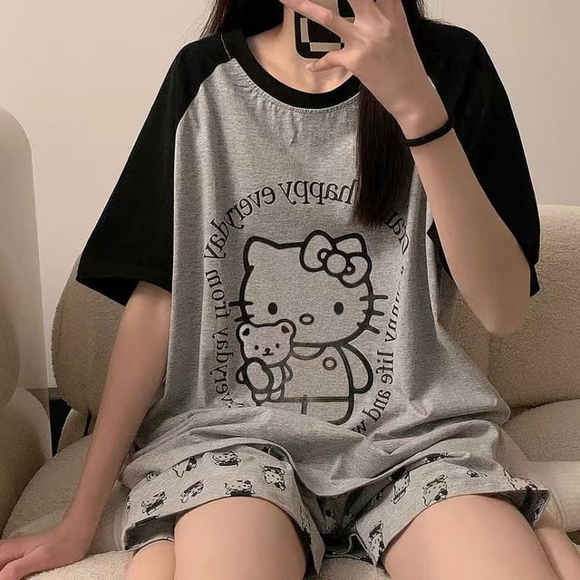 Pyjamas Printemps et Automne 2024 pour Femmes Col Rond Ample Mignon Hello Kitty service à Domicile Pantalon à Manches Longues Deux Pièces en Gros