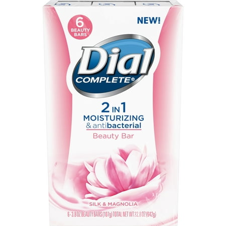(2 pack) Dial Complete 2 in 1 Moisturizing & Antibacterial Beauty Bar, Silk & Magnolia, 3.8 Ounce, 6